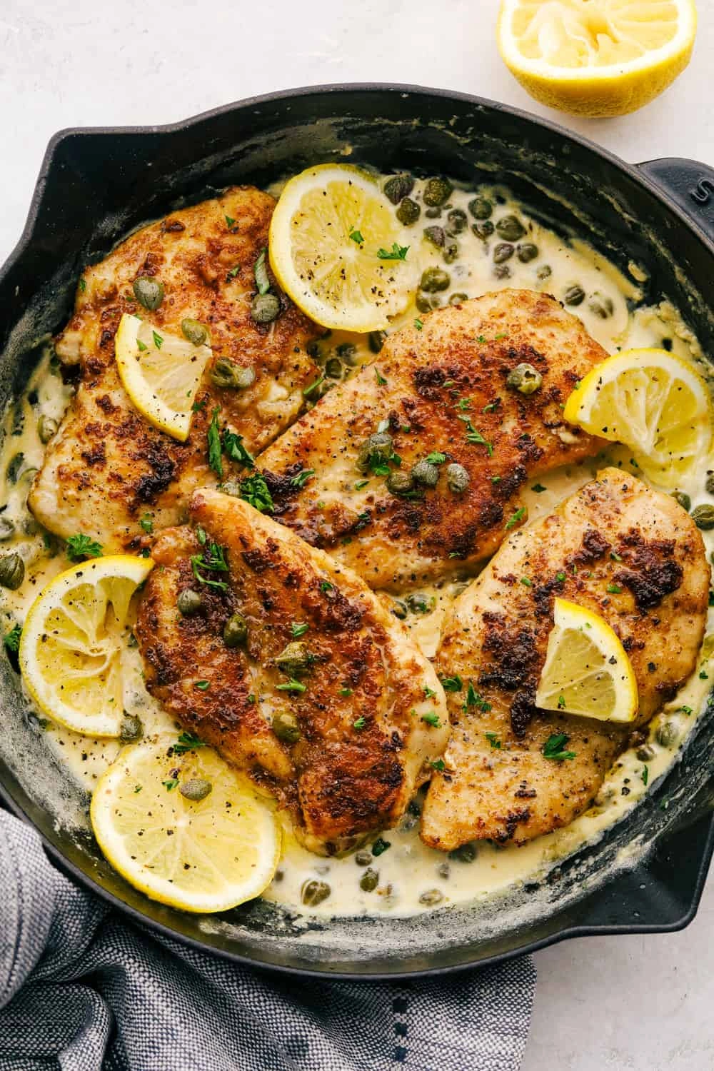 Pan-seared chicken piccata in lemon-caper butter sauce