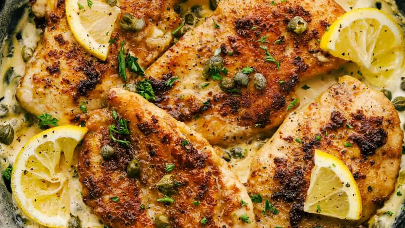 Chicken piccata in lemon-caper sauce plated by Eklectic Kitchen